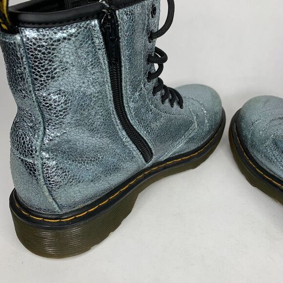 Dr Martens 1460 Boots Juniors 4 Blue Silver Glitter Combat - Picture 3 of 9